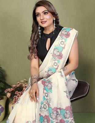 Soft linen cotton printed saree
with cotton tassles on pallu 
matching blouse 4
