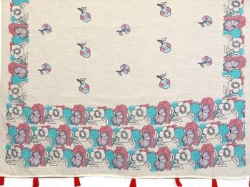 Soft linen cotton printed saree
with cotton tassles on pallu 
matching blouse 5