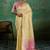 Pastel yellow & pink zari woven linen silk blend saree with floral motifs