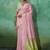 Pink & olive green zari woven linen silk bend saree with floral motifs
