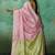 Pink & olive green zari woven linen silk bend saree with floral motifs