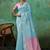Sky blue & pink zari woven linen silk bend saree with floral motifs