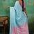 Sky blue & pink zari woven linen silk bend saree with floral motifs