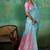 Sky blue & pink zari woven linen silk bend saree with floral motifs