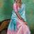 Sky blue & pink zari woven linen silk bend saree with floral motifs
