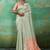 Mint green & peach zari woven linen silk bend saree with floral motifs