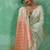 Mint green & peach zari woven linen silk bend saree with floral motifs