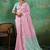 Pink & mint green zari woven linen silk bend saree with floral motifs