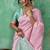 Pink & mint green zari woven linen silk bend saree with floral motifs