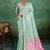 Mint green & pink zari woven linen silk bend saree with floral motifs