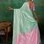 Mint green & pink zari woven linen silk bend saree with floral motifs