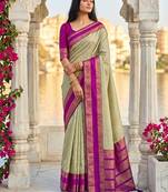 Light sage green & magenta zari woven banarasi silk blend saree
