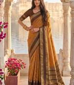 Rust & brown zari woven banarasi silk blend saree