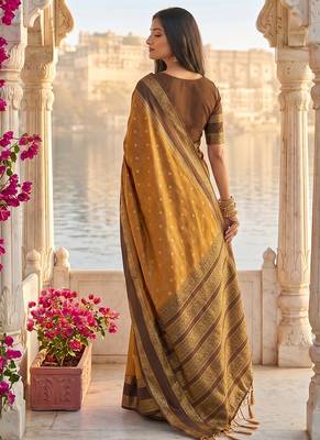 Rust & brown zari woven banarasi silk blend saree 2