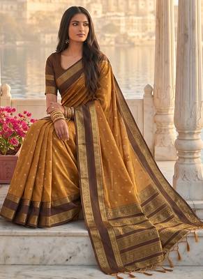 Rust & brown zari woven banarasi silk blend saree 3