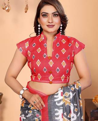 Soft linen cotton printed saree
with cotton tassles on pallu 
matching blouse 4