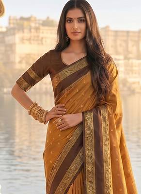 Rust & brown zari woven banarasi silk blend saree 4