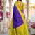 Purple & lime green zari woven banarasi silk blend saree