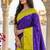 Purple & lime green zari woven banarasi silk blend saree