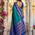 Teal & royal blue zari woven banarasi silk blend saree