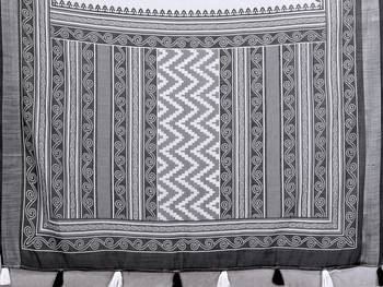 Soft linen cotton printed saree
with cotton tassles on pallu 
matching blouse 5