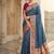 Steel blue banarasi silk blend saree with paithani floral pallu
