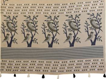 Soft linen cotton printed saree
with cotton tassles on pallu 
matching blouse 5