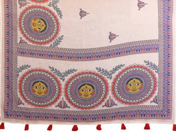 Soft linen cotton printed saree
with cotton tassles on pallu 
matching blouse 5