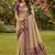 Beige cotton-silk blend saree with contrast purple zari border