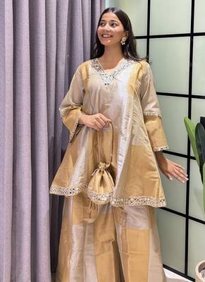 grey color cording embroidery and mirror work tissue lace border 2