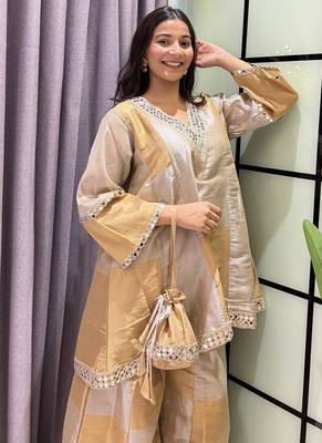 grey color cording embroidery and mirror work tissue lace border 3