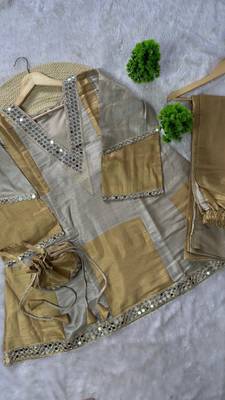 grey color cording embroidery and mirror work tissue lace border 5