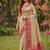 Beige cotton-silk blend saree with contrast rani pink zari border