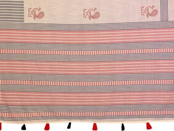 Soft linen cotton printed saree
with cotton tassles on pallu 
matching blouse 5