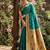 Teal banarasi silk blend saree with peacock paithani border