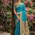 Aqua blue banarasi silk blend saree with peacock paithani border