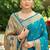 Aqua blue banarasi silk blend saree with peacock paithani border