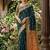 Dark teal banarasi silk blend saree with peacock paithani border