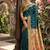 Dark teal banarasi silk blend saree with peacock paithani border