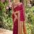 Dark magenta banarasi silk blend saree with peacock paithani border