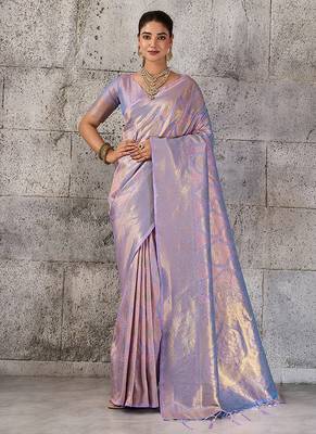 Lavender kanjivaram silk blend zari woven saree with unstiched blouse 1