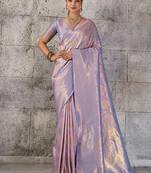 Lavender kanjivaram silk blend zari woven saree with unstiched blouse