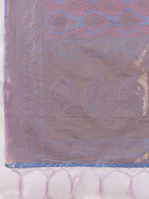 Lavender kanjivaram silk blend zari woven saree with unstiched blouse 5