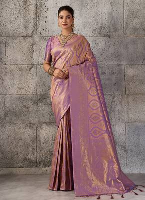 Mauve purple kanjivaram silk blend zari woven saree with unstiched blouse 1