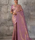 Mauve purple kanjivaram silk blend zari woven saree with unstiched blouse