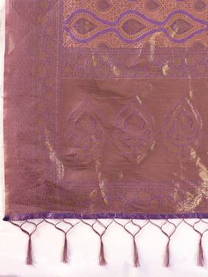 Mauve purple kanjivaram silk blend zari woven saree with unstiched blouse 5