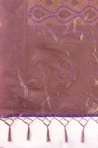 Mauve purple kanjivaram silk blend zari woven saree with unstiched blouse