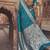 Teal blue banarasi silk saree with gold zari floral meenakari work
