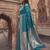 Teal blue banarasi silk saree with gold zari floral meenakari work