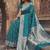 Teal blue banarasi silk saree with gold zari floral meenakari work